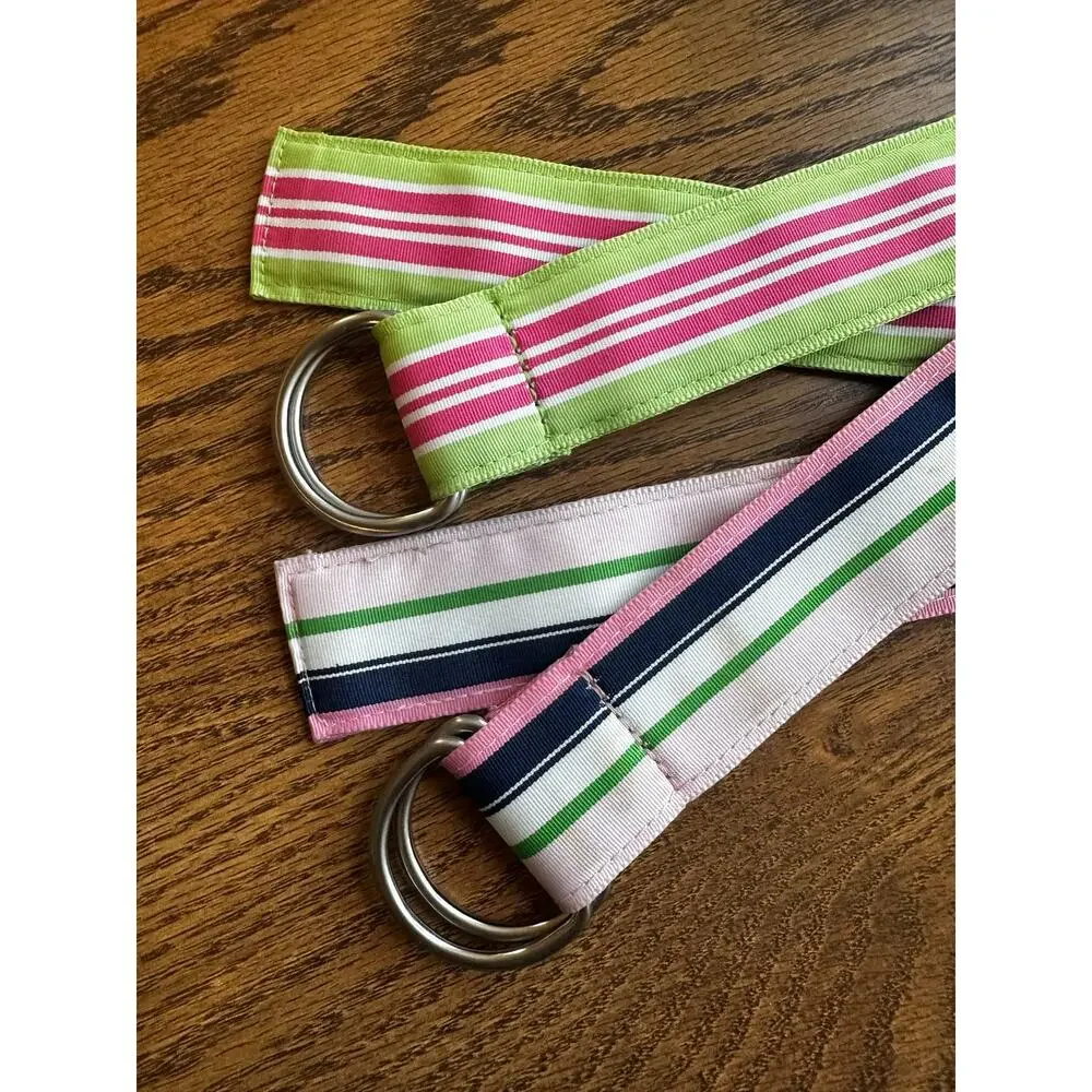 J. Crew Vintage Belt S/M Preppy Adjustable Ribbon Striped Two Belt Bundle - Picture 2 of 6